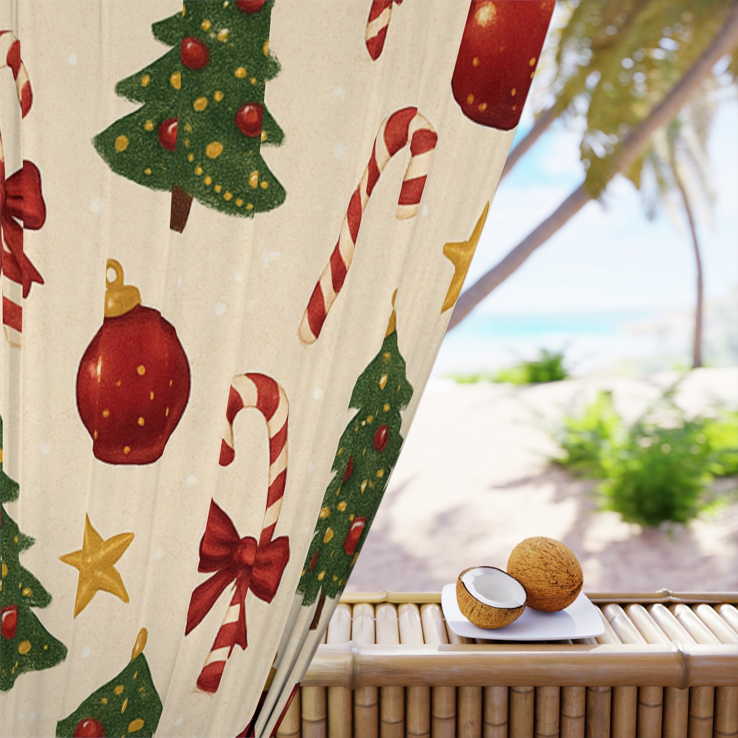 Christmas Tree & Candy Cane Holiday Window Curtain — Festive Xmas Decor