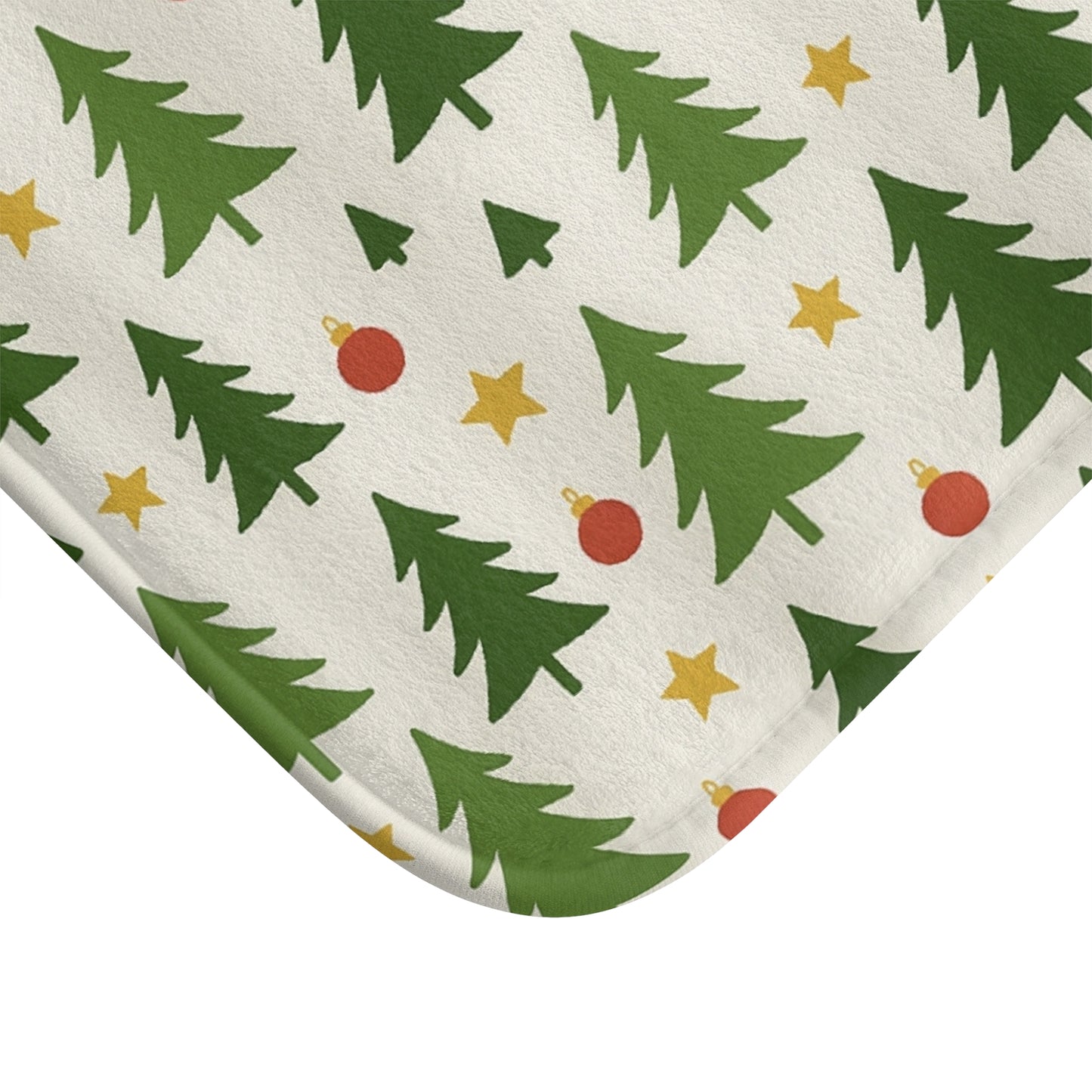 Christmas Tree Bath Mat – Holiday Pine, Stars & Ornament Pattern