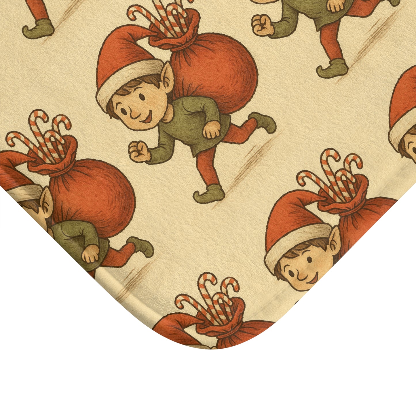 Christmas Elf Bath Mat — Retro Santa Helper Patterned Holiday Bathroom Rug