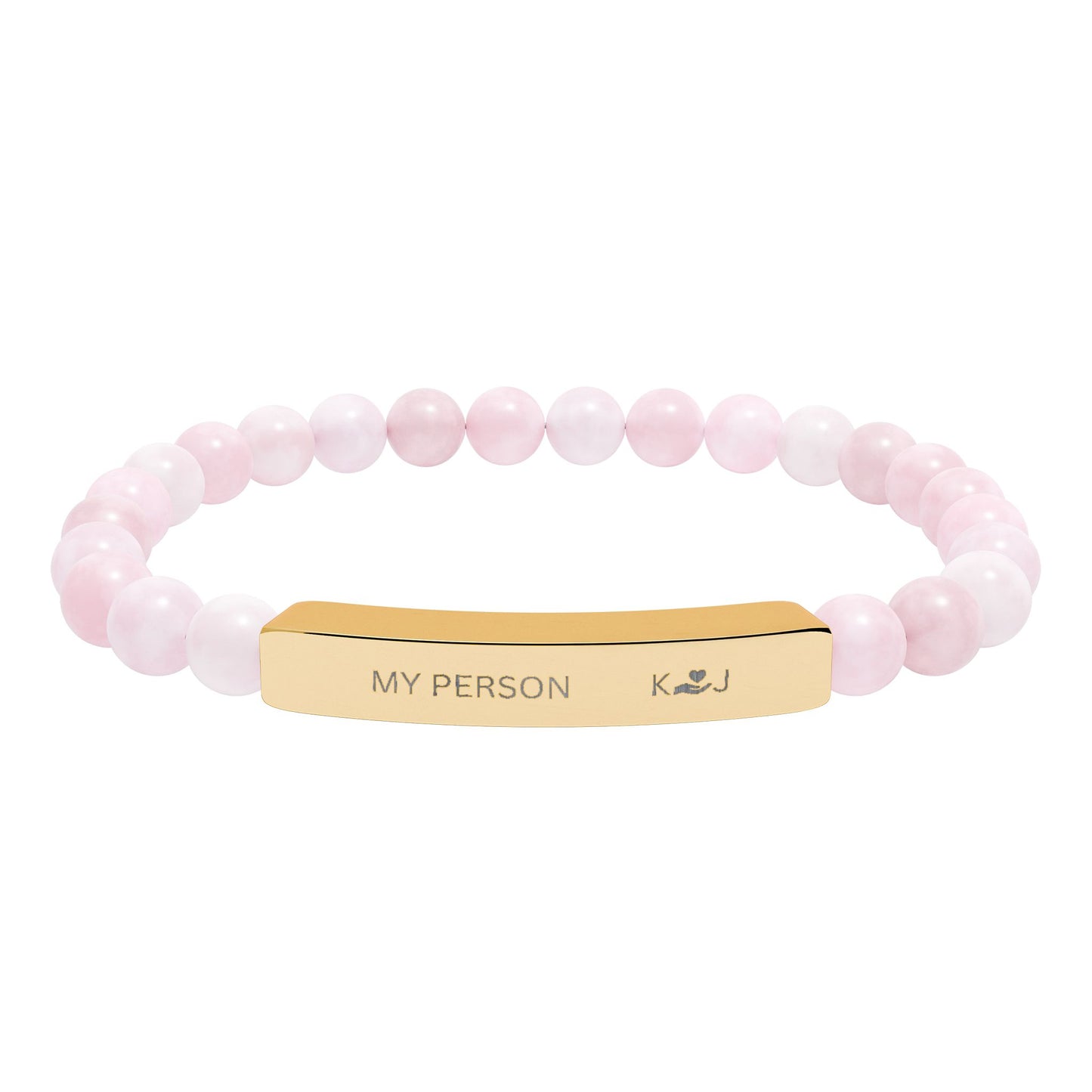 Rose Quartz Personalized Engraved Bar Bracelet — Natural Stone Stretch Bracelet