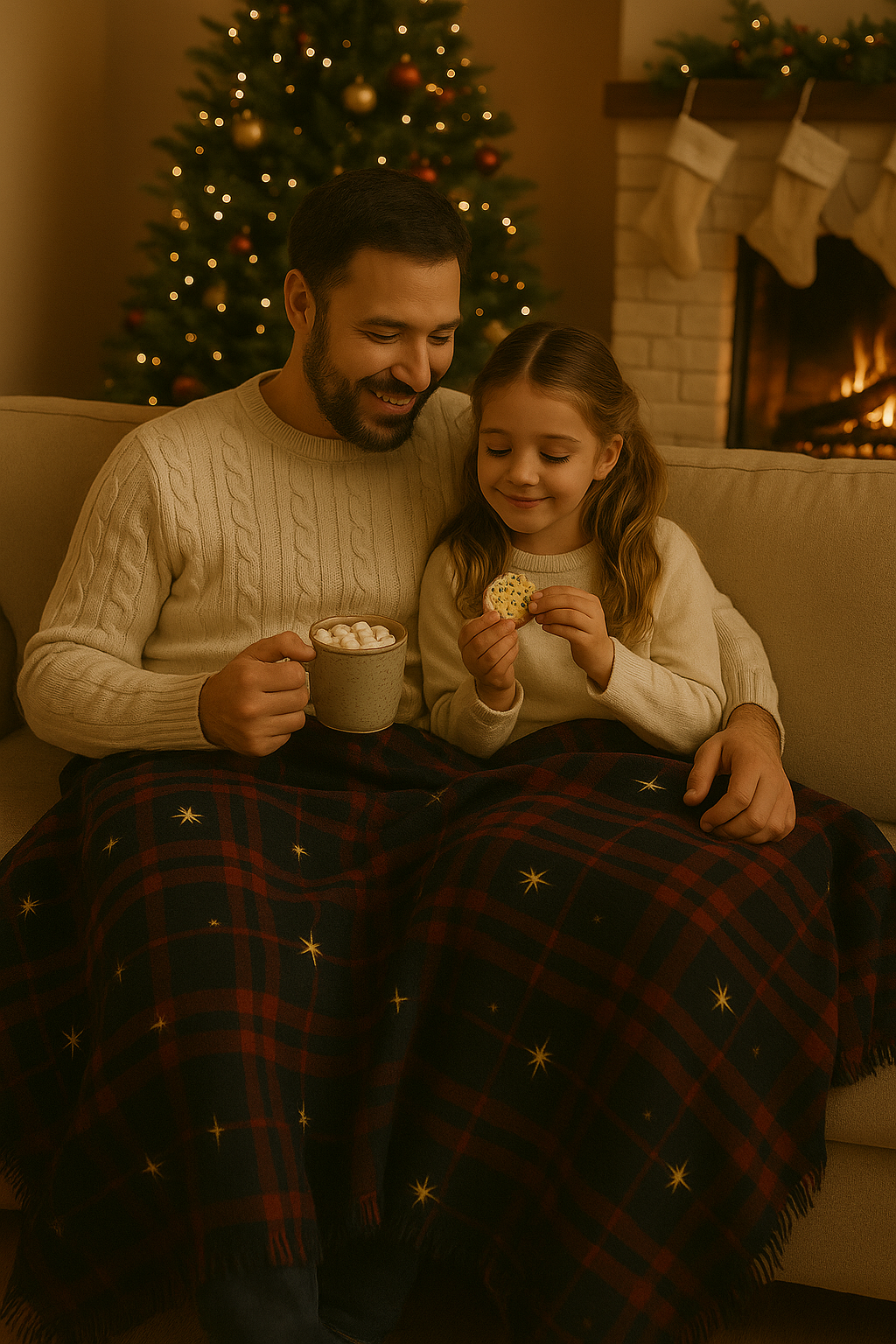 North Star Christmas Plaid Blanket – Navy & Red Holiday Woven Throw