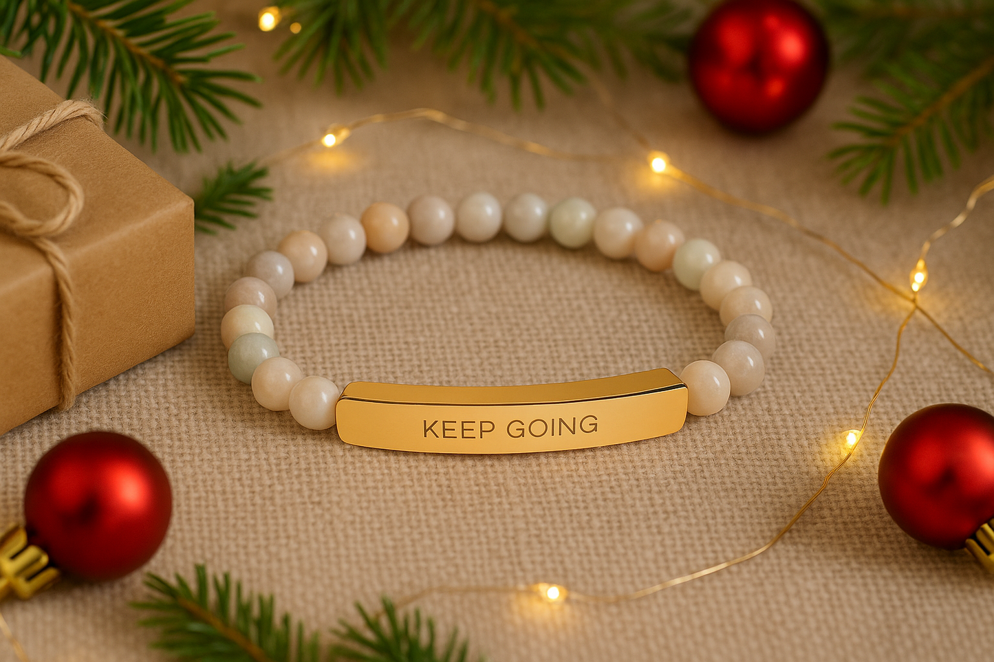 Keep Going™ Engraved Natural Stone Stretch Bracelet