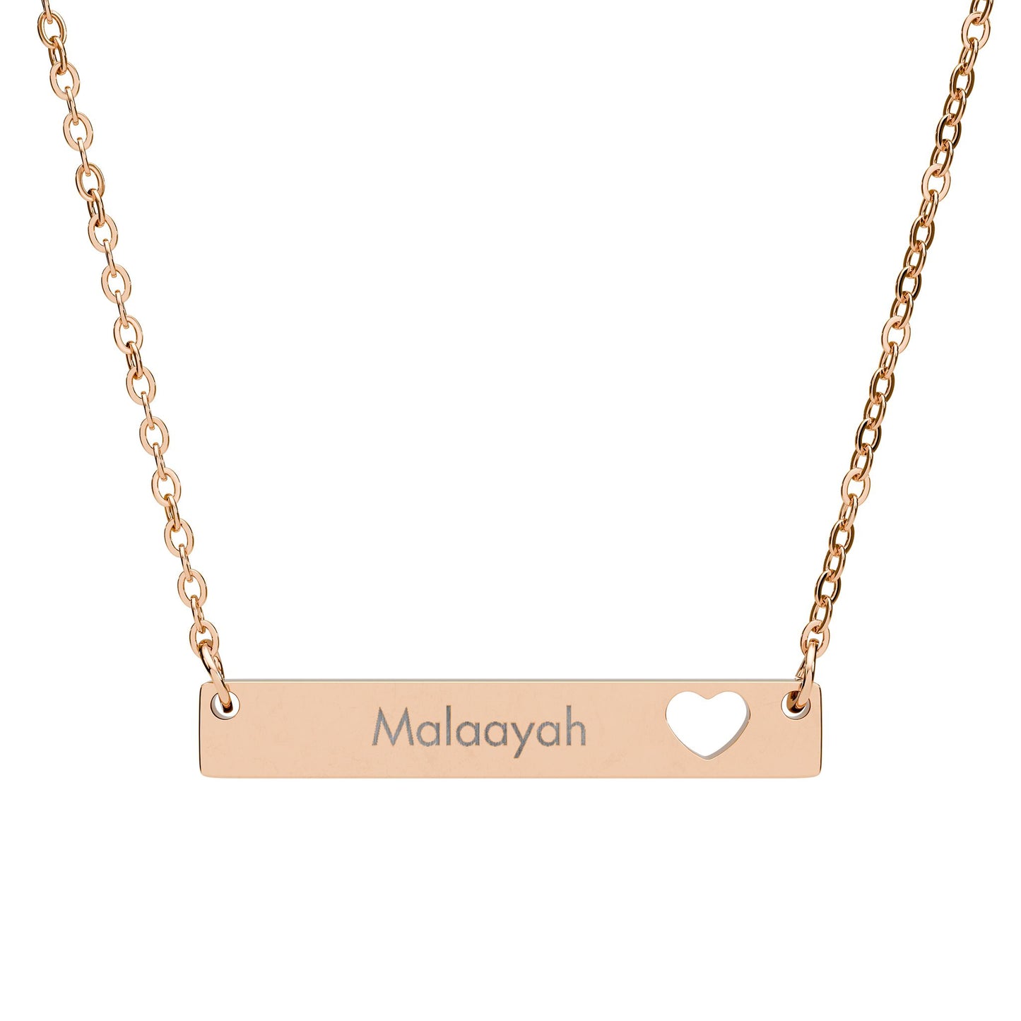 Engravable Cutout Heart Bar Necklace — Personalized Name Plate