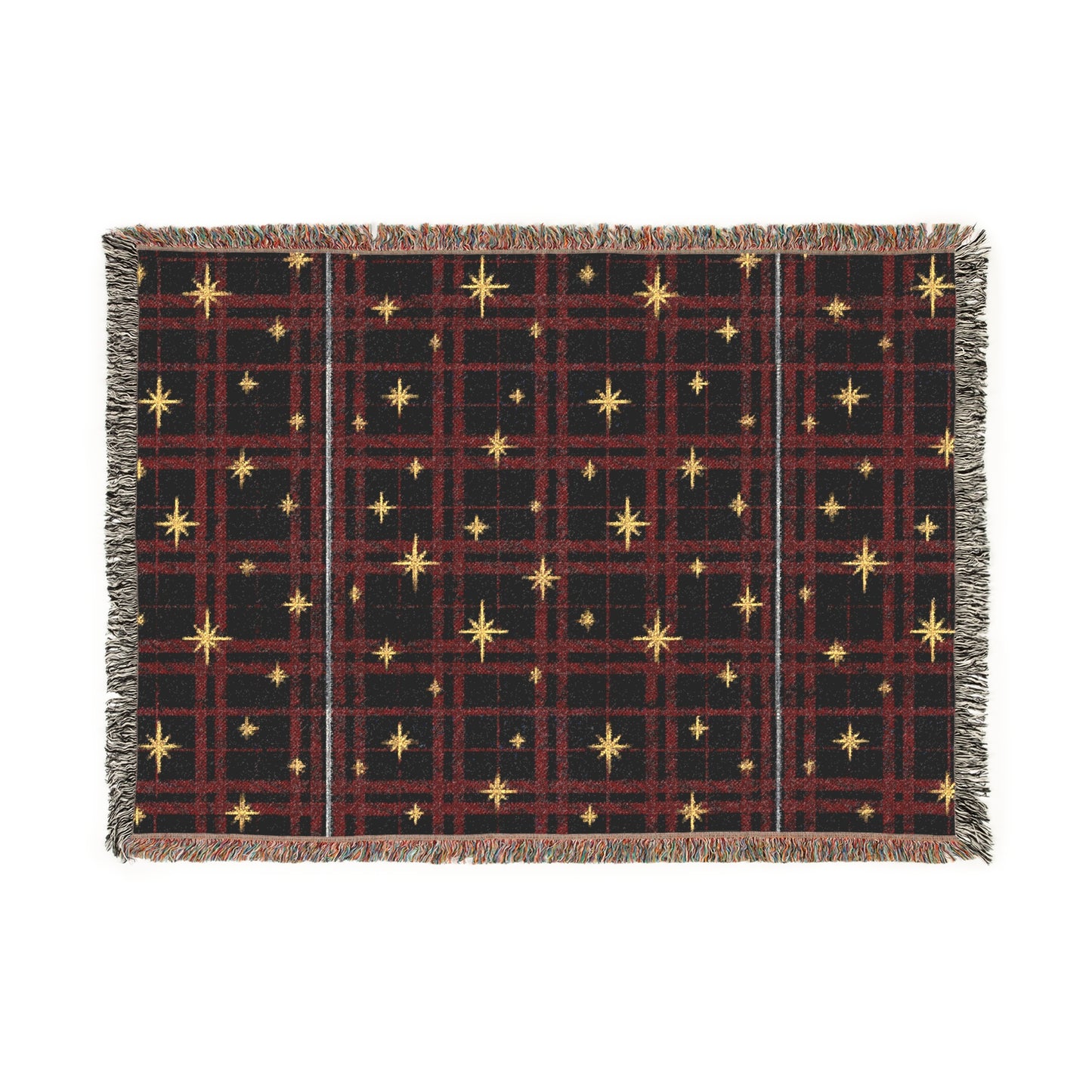 North Star Christmas Plaid Blanket – Navy & Red Holiday Woven Throw