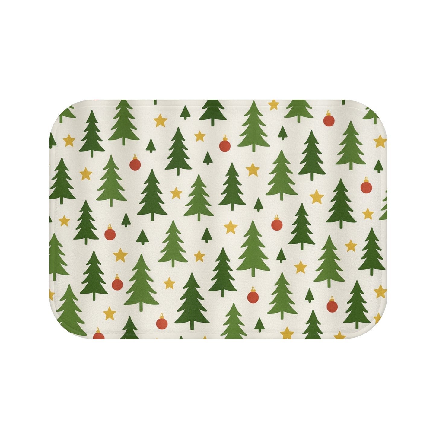 Christmas Tree Bath Mat – Holiday Pine, Stars & Ornament Pattern