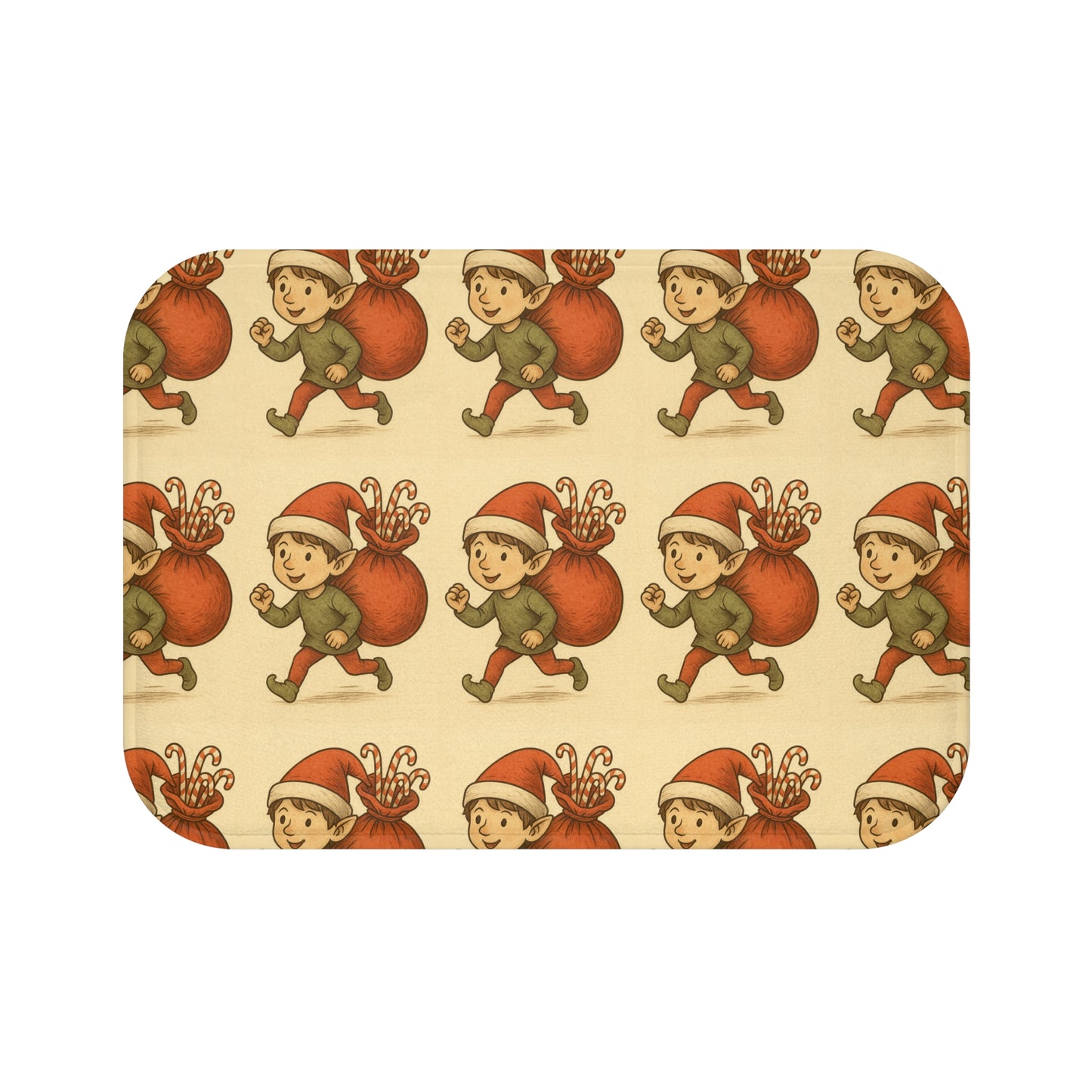 Christmas Elf Bath Mat — Retro Santa Helper Patterned Holiday Bathroom Rug