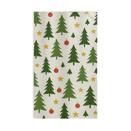 Christmas Tree Pattern Hand Towel — Festive Pine & Ornament Kitchen Towel
