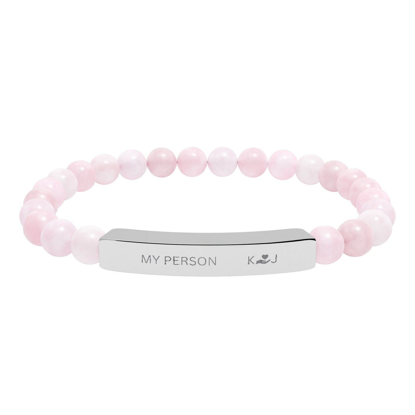 Rose Quartz Personalized Engraved Bar Bracelet — Natural Stone Stretch Bracelet