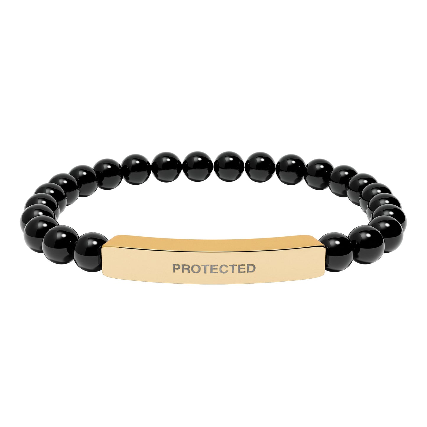 Engraved 'Protected' Onyx Stone Stretch Bracelet —Beaded Bar Bracelet