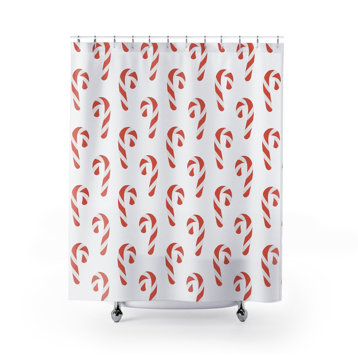 Candy Cane Pattern Shower Curtain — Festive Red Holiday Bathroom Decor