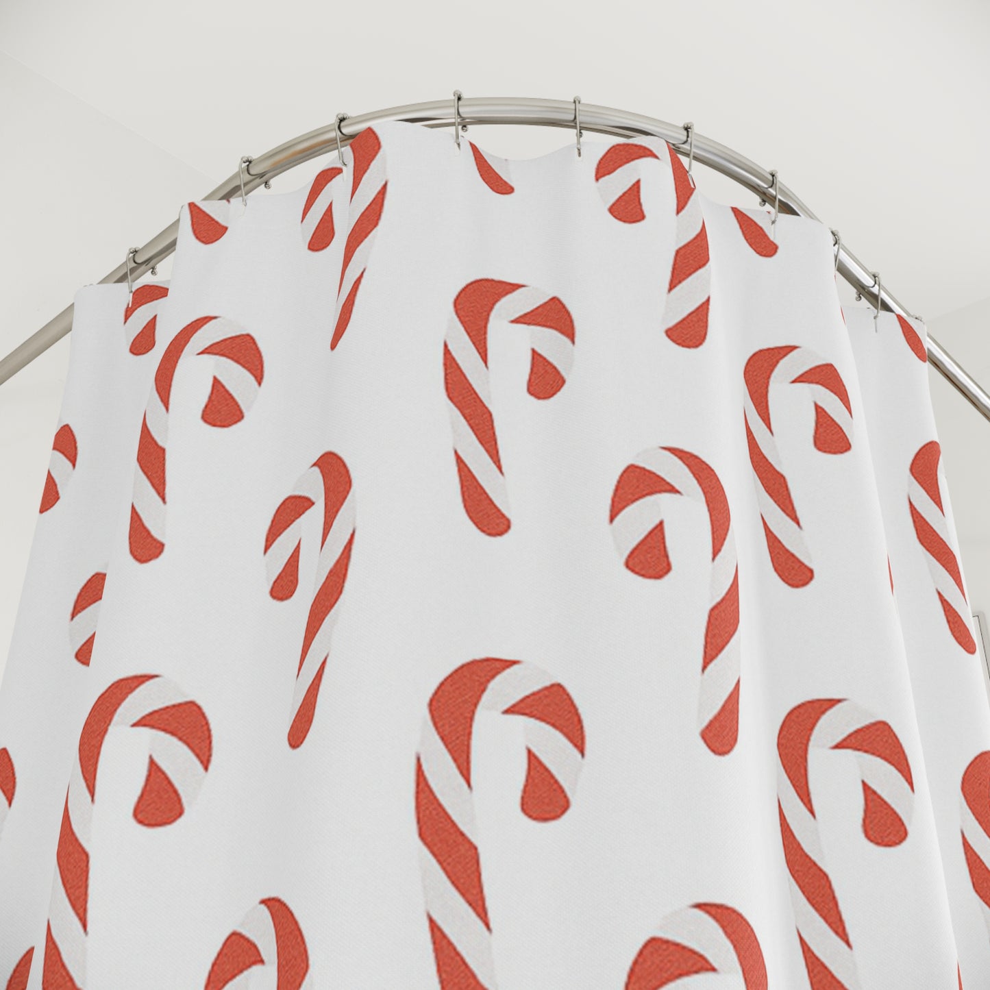 Candy Cane Pattern Shower Curtain — Festive Red Holiday Bathroom Decor