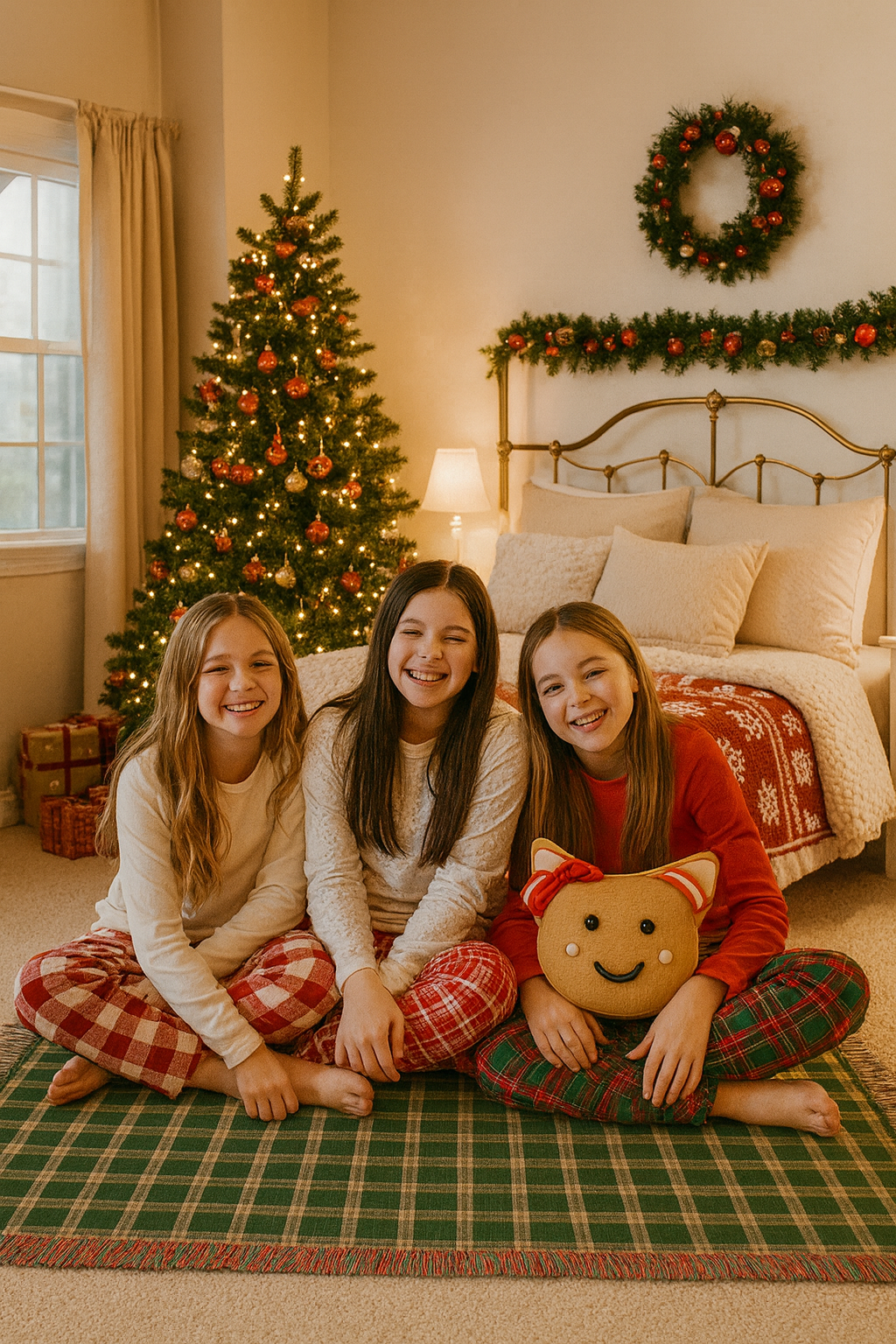 Green Plaid Christmas Blanket | Farmhouse Holiday Throw | Cozy Winter Decor