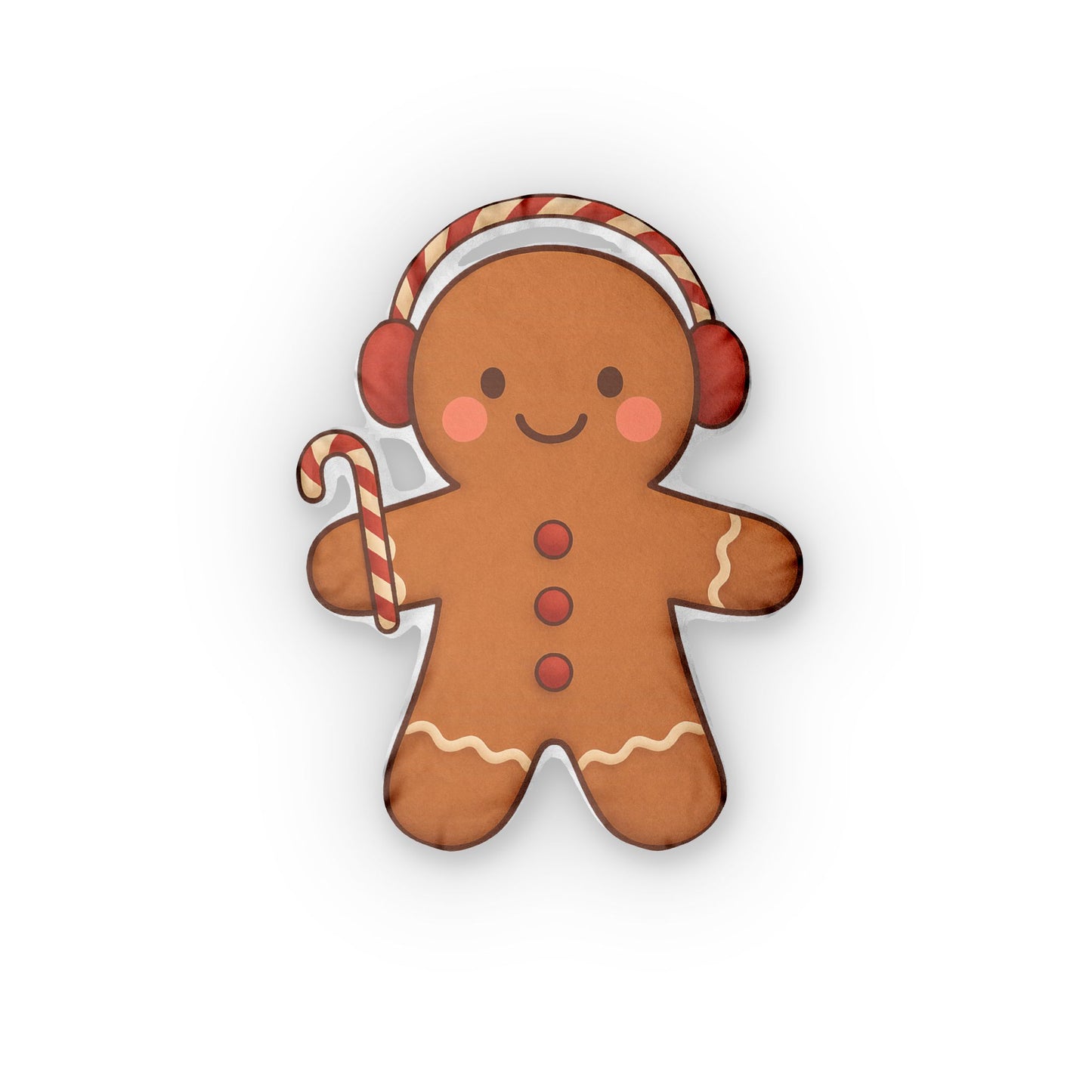 Gingerbread Boy Christmas Pillow | Cookie-Shaped Cushion with Candy Cane Details