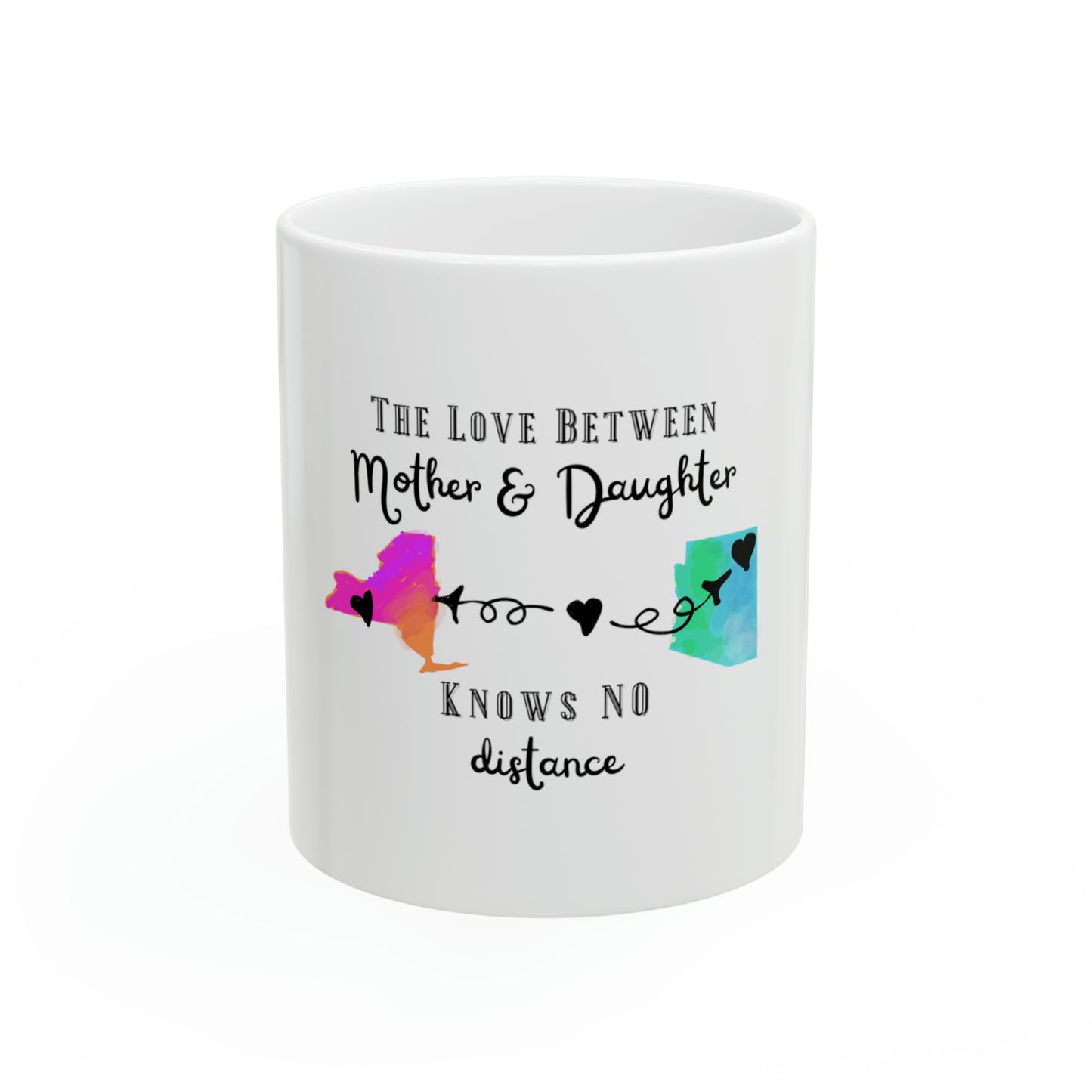 Mother Daughter Long Distance State Mug, All States, Hearts over Cities, gift for Mom from daughter