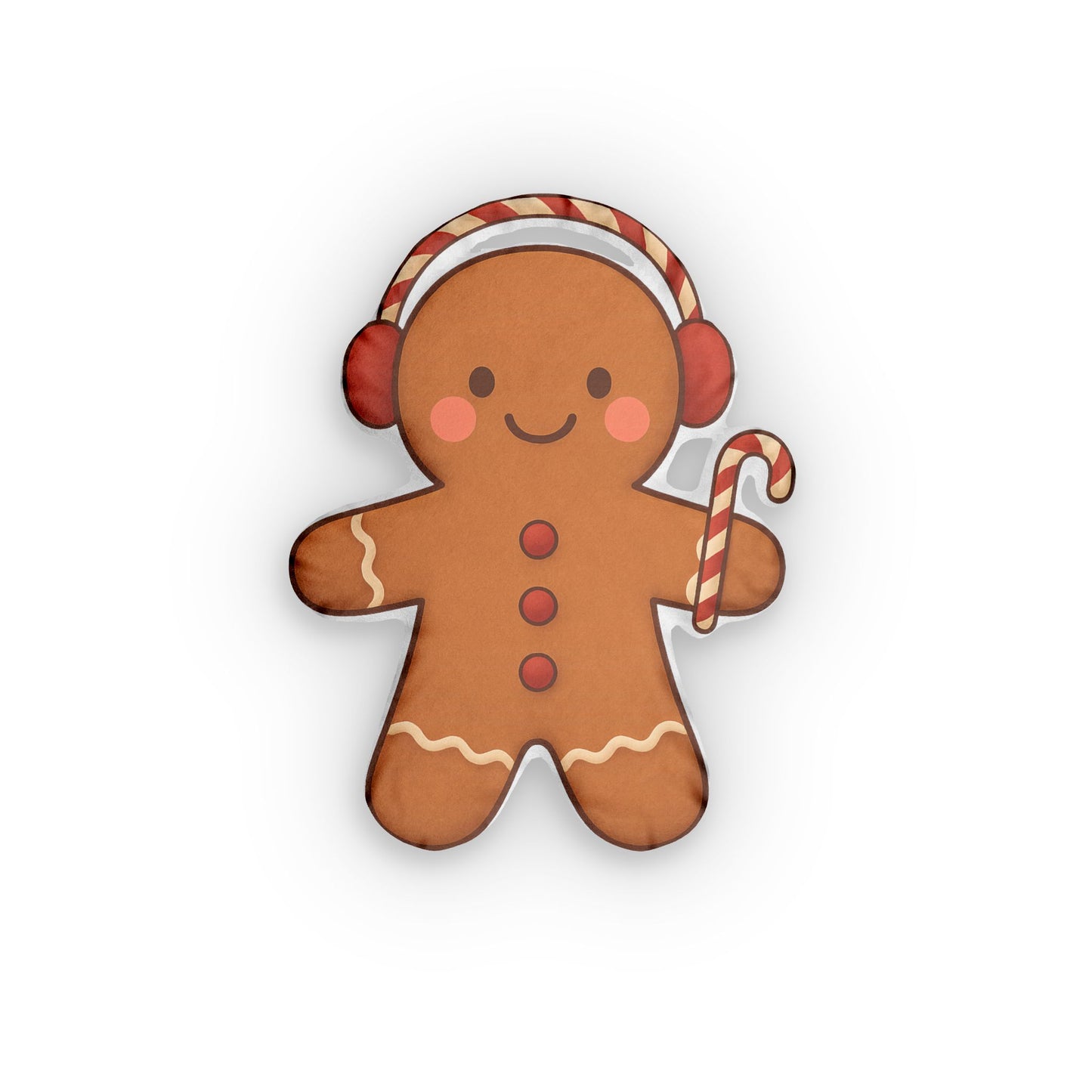 Gingerbread Boy Christmas Pillow | Cookie-Shaped Cushion with Candy Cane Details
