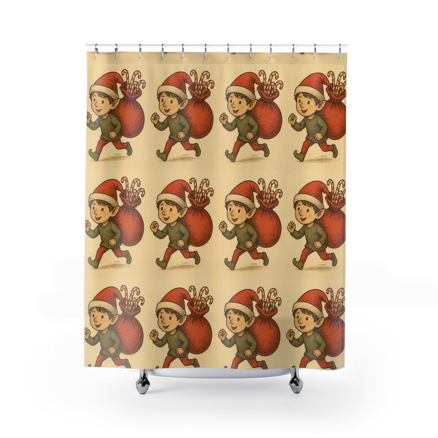 Elf Candy Cane Runner Shower Curtain — Holiday Haven Bath Collection
