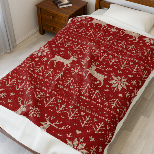 Nordic Knit Christmas Blanket | Reindeer Fair Isle Throw | Cozy Holiday Decor