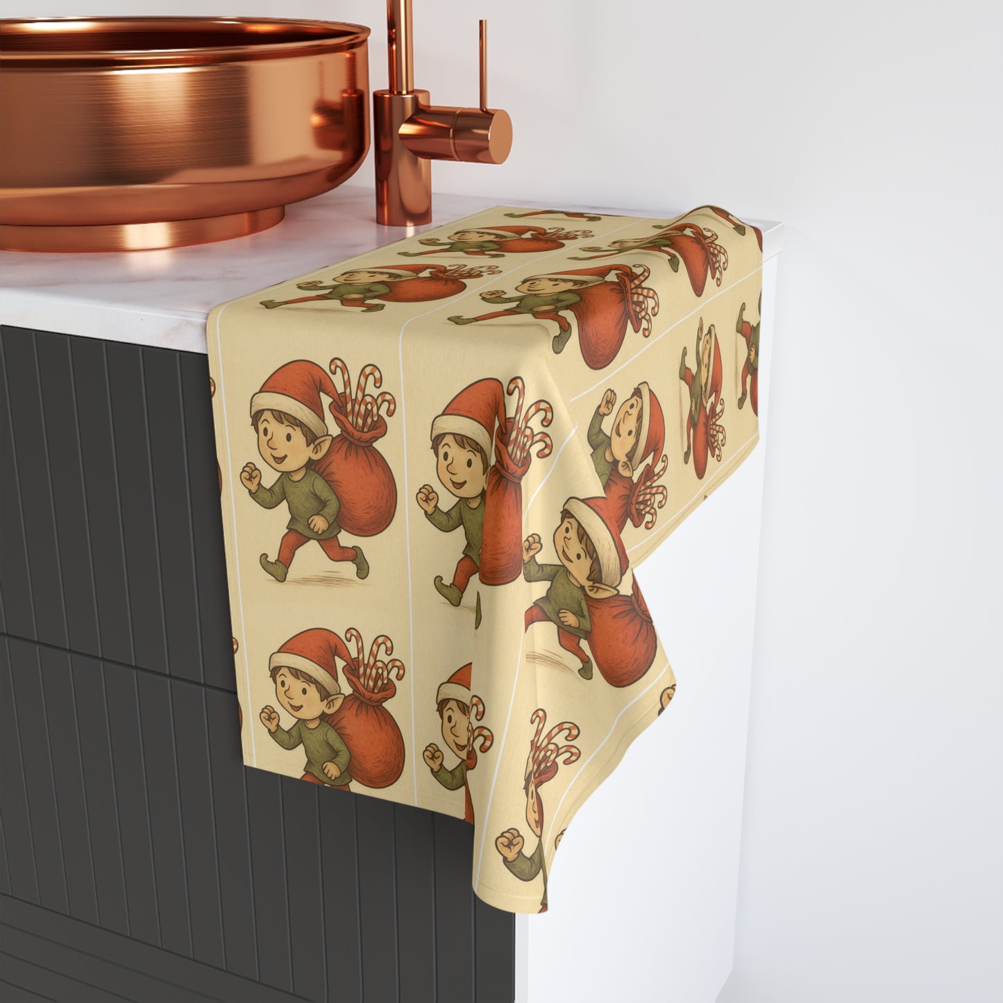 Elf Candy Cane Runner Hand Towel — Holiday Haven Bath Collection