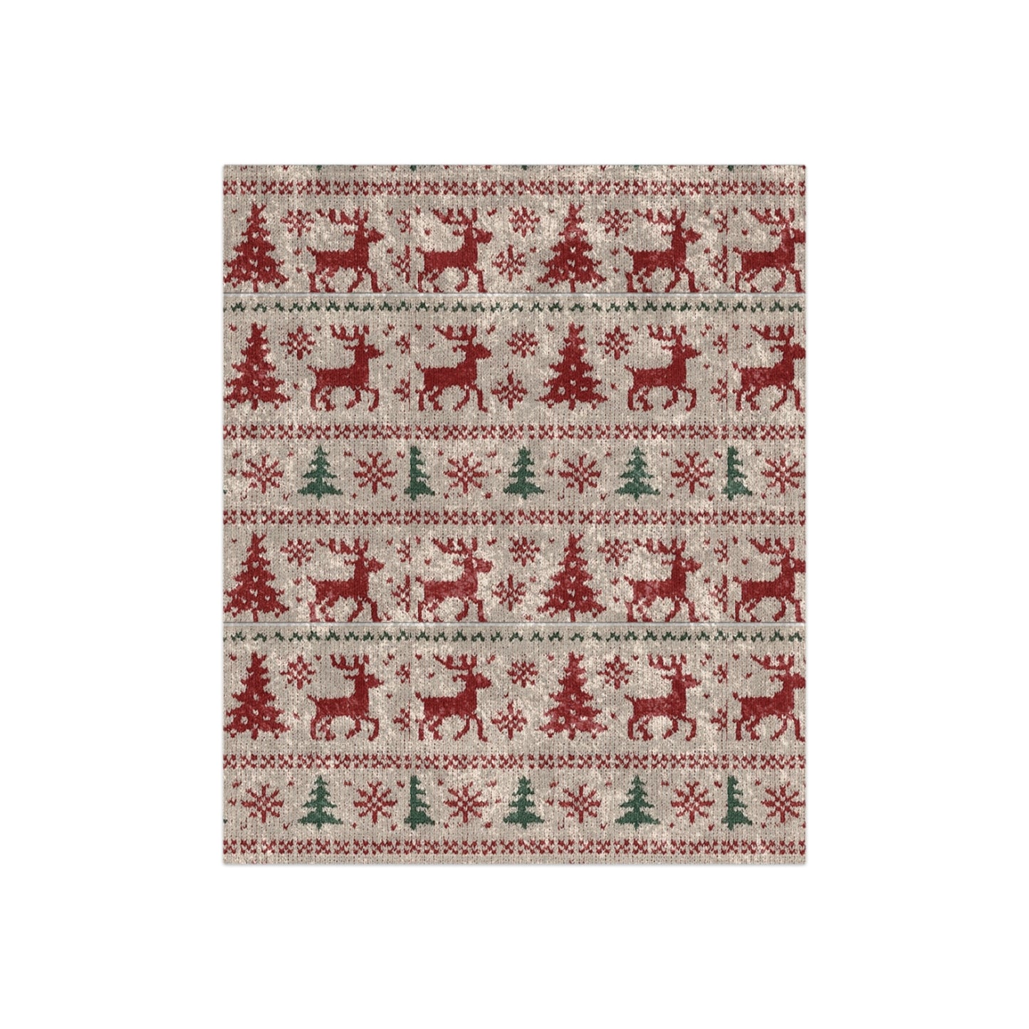 Crushed Velvet Christmas Blanket | Nordic Reindeer Knit Pattern | Cozy Holiday Throw
