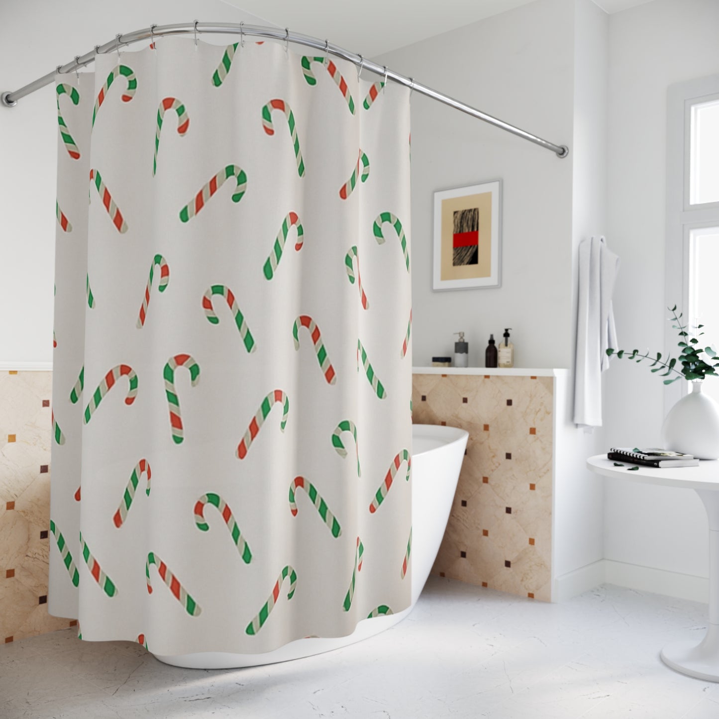 Candy Cane Pattern Shower Curtain — Holiday Haven Collection