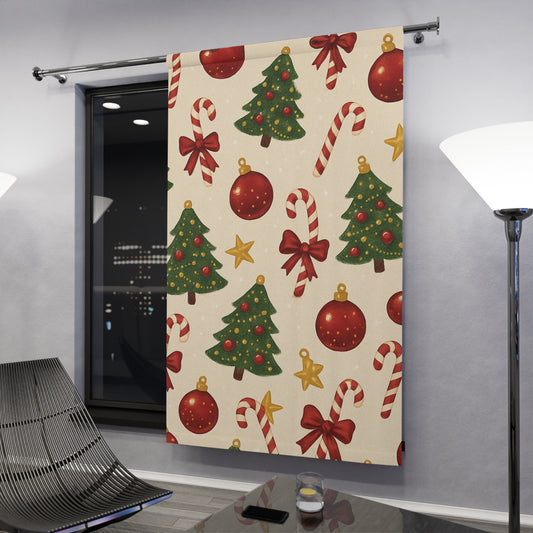 Christmas Tree & Candy Cane Holiday Window Curtain — Festive Xmas Decor