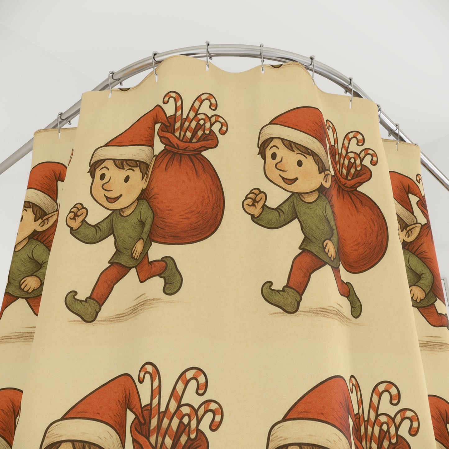 Elf Candy Cane Runner Shower Curtain — Holiday Haven Bath Collection