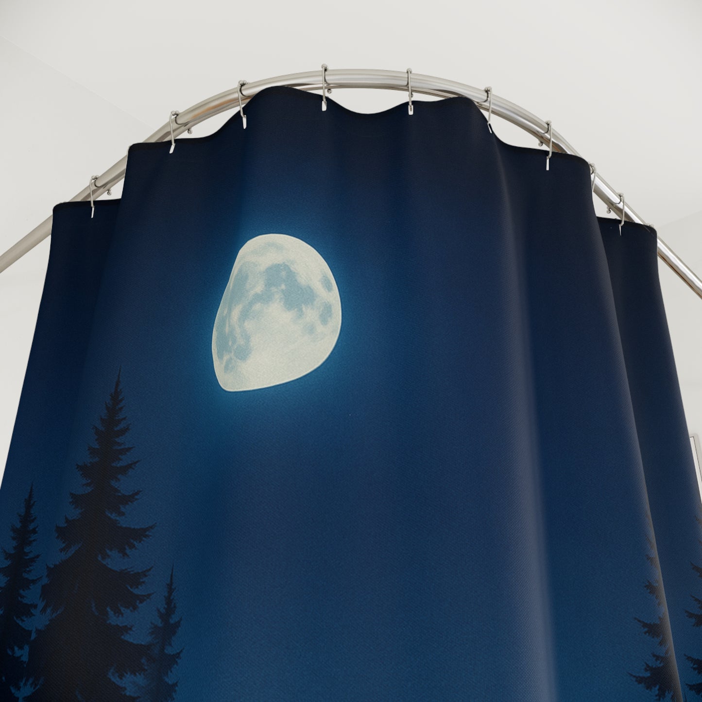 Moonlit Forest Shower Curtain — Night Sky with Deer Silhouette