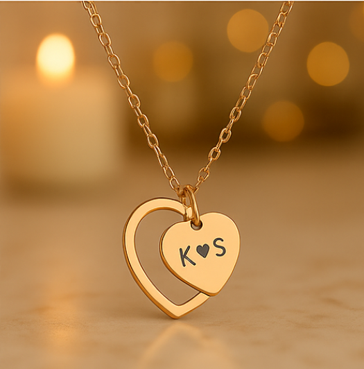 Custom Engraved Heart Pendant Necklace — Personalized Initials with ♥ Symbol