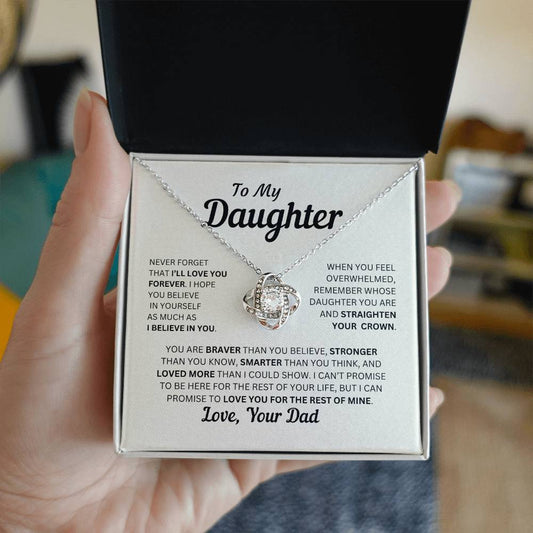 To My Daughter, From Dad Love Knot necklace. Perfect for birthdays, graduations, and special holidays.