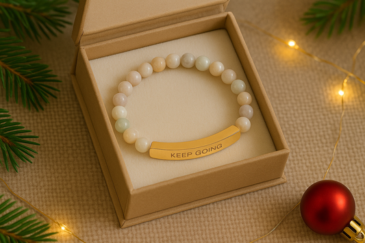 Keep Going™ Engraved Natural Stone Stretch Bracelet