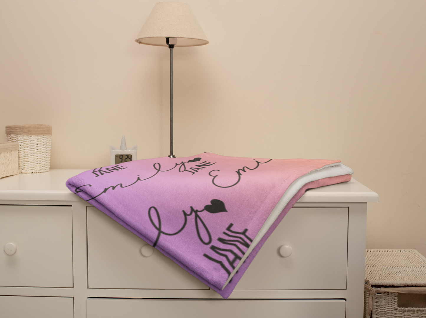 Personalized Name Fleece Baby Blanket- purple/orange